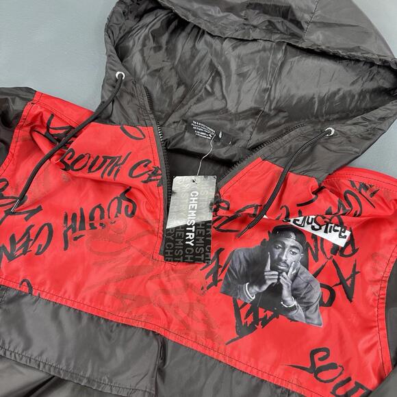 Chemistry 2 Pac Jacket Mens Small Black Red Windbreaker Anorak 2Pac NWT - Picture 3 of 7